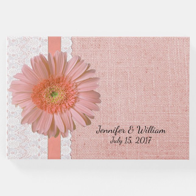 Peach Gerber Daisy Bröllop Guest Bok (Framsida)