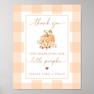 Peach Gingham A Little Pumpkin Baby Shower Favors  Poster
