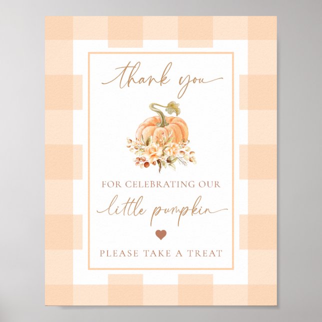 Peach Gingham A Little Pumpkin Baby Shower Favors  Poster (Framsidan)