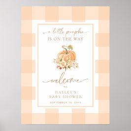 Peach Gingham A Little Pumpkin Baby Shower Welcome Poster