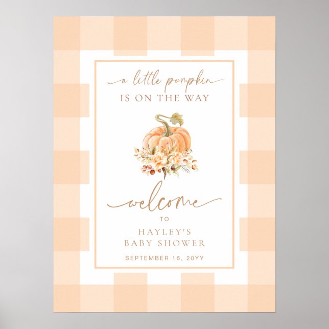 Peach Gingham A Little Pumpkin Baby Shower Welcome Poster (Framsidan)