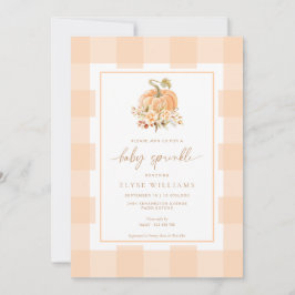 Peach Gingham A Little Pumpkin Baby Sprinkle Inbjudningar