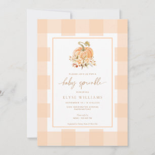 Peach Gingham A Little Pumpkin Baby Sprinkle Inbjudningar
