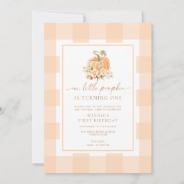 Peach Gingham A Little Pumpkin First Birthday Inbjudningar