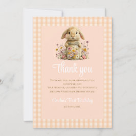 Peach Gingham Bunny 1st Birthday Note Tack Kort