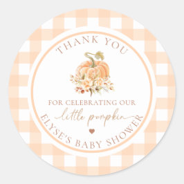 Peach Gingham Fall our Little Pumpkin Tack Runt Klistermärke