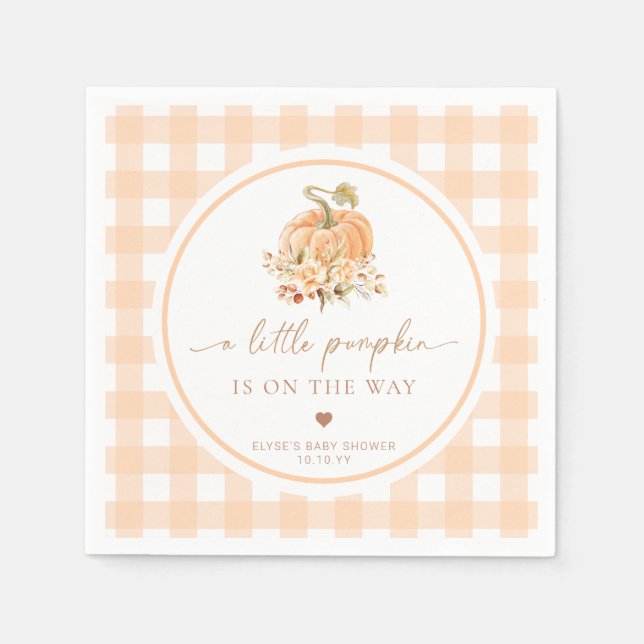 Peach Gingham faller en liten Pumpkin är på väg Pappersservett (Framsidan)