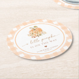 Peach Gingham faller en liten Pumpkin är på väg Underlägg Papper Rund