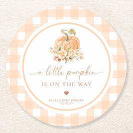 Peach Gingham faller en liten Pumpkin är på väg Underlägg Papper Rund