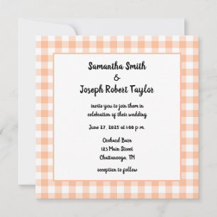Peach Gingham Landsbyggsbröllop Inbjudningar