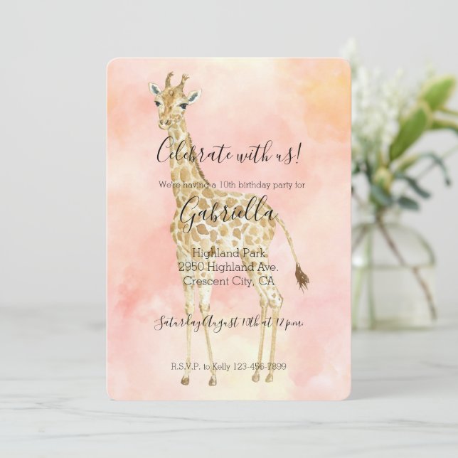  Peach Giraffe Inbjudningar (Stående Fram)