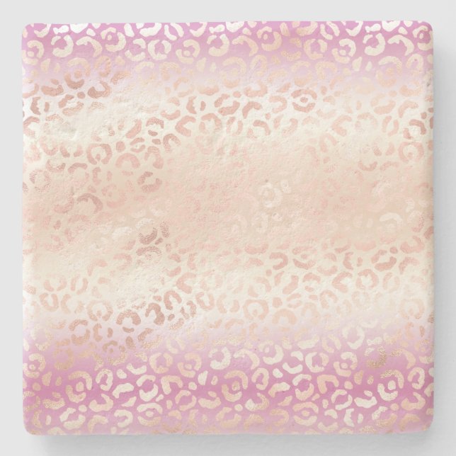  Peach Glam Leopard Skriv ut Tie-färgämne (Rosa) Stenunderlägg (Framsidan)