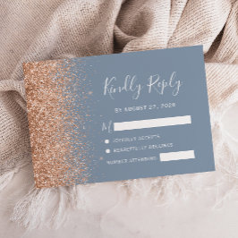 Peach Glitter Dusty Blue Bröllop OSA Kort