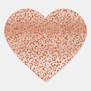 Peach Glitter Leopard Animal Hjärtformat Klistermärke