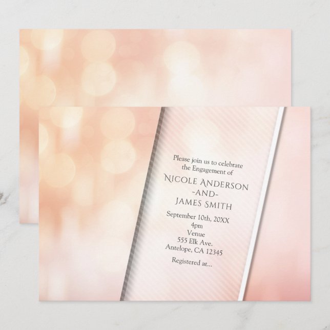Peach Glow Elegant Bokeh Ljus Förlovningsfest Inbjudningar (Fram/baksida)