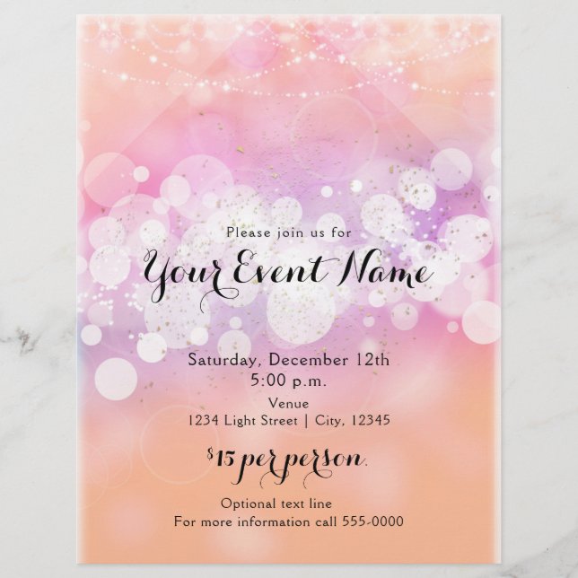 Peach Glow Gnistra Ljus Glam Party Event Flyer (Framsidan)