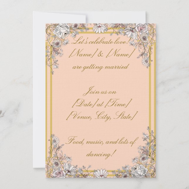 Peach & Gold Botanical Wedding Invitation | Elegan Inbjudningar (Framsida)