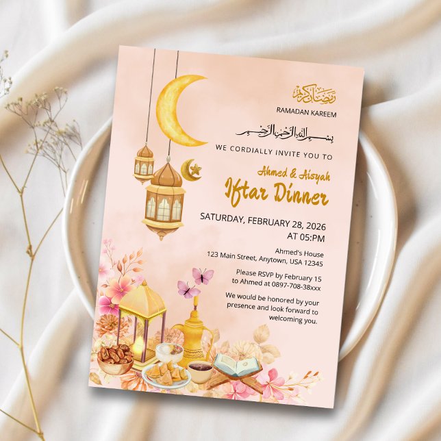 Peach & Gold Lantern Design Inbjudningar (Skapare uppladdad)