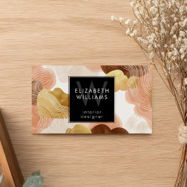 Peach Gold Modern Abstract Monogram Business Cards Visitkort