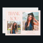 Peach Graduate Thank You 2-Photo  Meddelande<br><div class="desc">Modern and whimsical graduation announcement photo card featuring 2 photos on the front and 1 on the back. The text says "THANK YOU" with twinkling stars. Add the graduate's name,  information,  and message to personalize this card. Peach.</div>