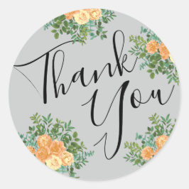 Peach Grått Bröllop Vår Blommigt Runt Klistermärke