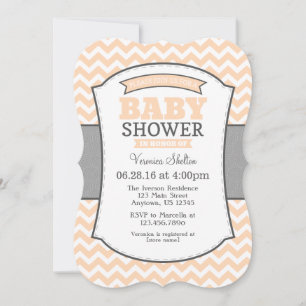 Peach Grått Chevron Baby Shower-inbjudan Inbjudningar