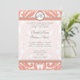 PEACH Grått Victorian Damask Bröllopbjudanden Inbjudningar