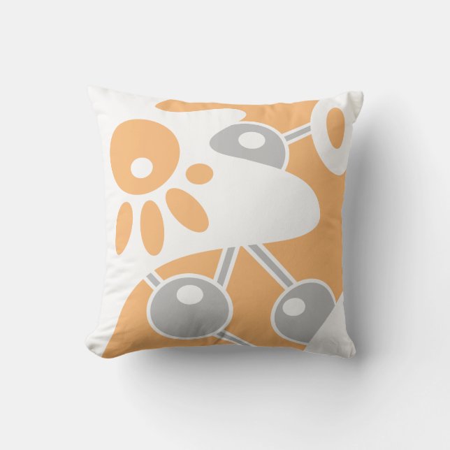 Peach Grått White Modern Doodle 1 Kudde (Framsida)