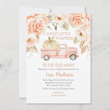 Peach Greenery Lastbil Baby Shower Girl-inbjudan