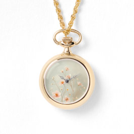 Peach & Grönt Bokeh Little Flowers Necklace Watch Armbandsur