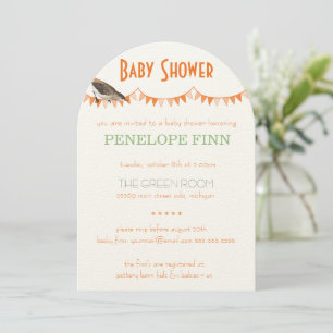 Peach Grönt Bunting Bird Baby Shower Inbjudningar