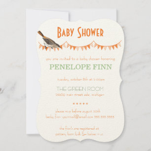 Peach Grönt Bunting Bird Baby Shower Inbjudningar