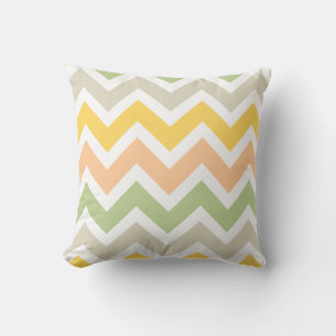 Peach Grönt Gult White Zigzag Chevron Mönster Kudde