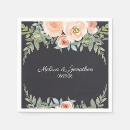 Peach Grönt Navy Pastel Blommigt Bröllop Napkins Pappersservett