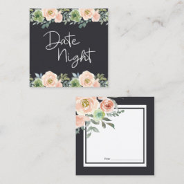 Peach Grönt Navy Pastel Blommigt Date Night Card Fyrkantigt Visitkort