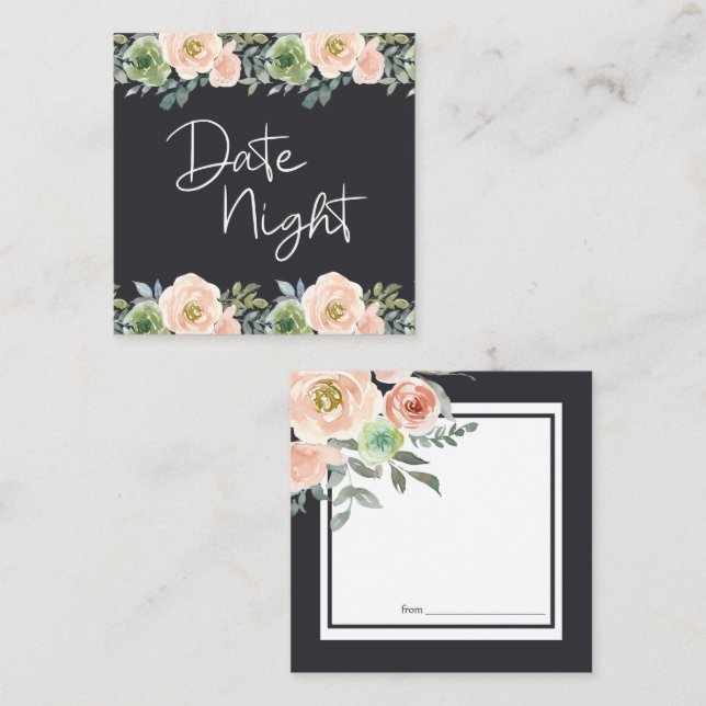 Peach Grönt Navy Pastel Blommigt Date Night Card Fyrkantigt Visitkort (Fram/baksida)