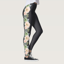 Peach Grönt Navy Pastel Blommigt Design Leggings