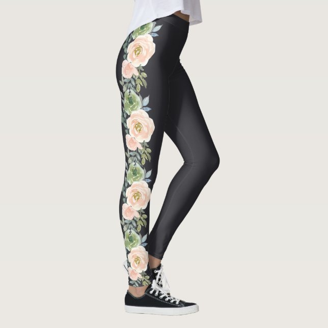 Peach Grönt Navy Pastel Blommigt Design Leggings (Höger)