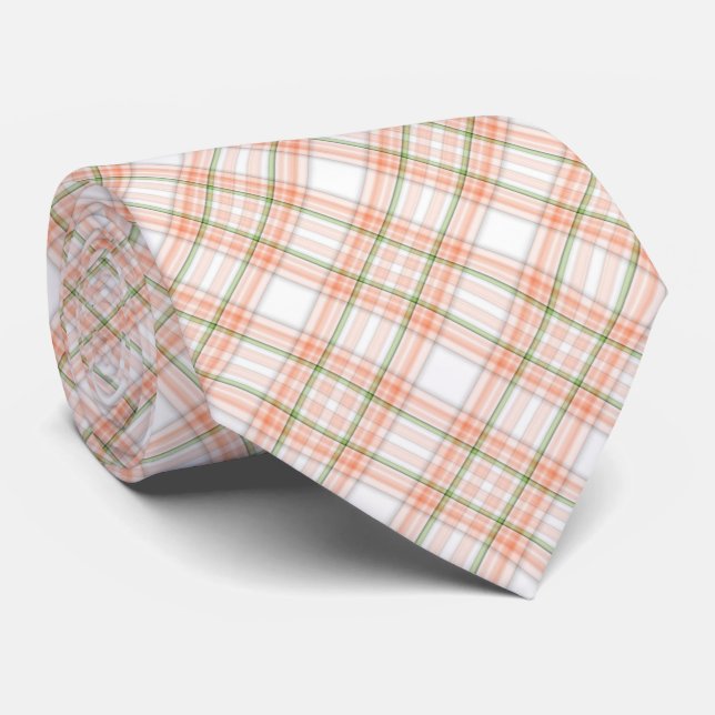 Peach grönt plaid mönster tie slips (Rullad)