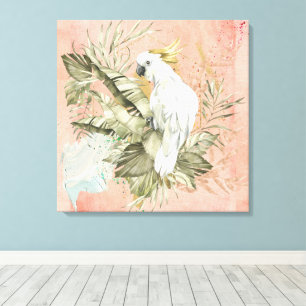 Peach Grunge Boho Blommigt Bird Canvastryck