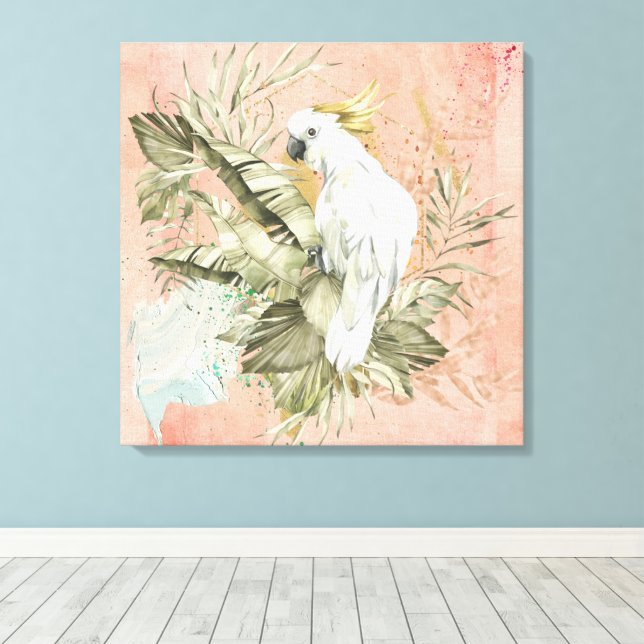 Peach Grunge Boho Blommigt Bird Canvastryck (Insitu (trägolv))