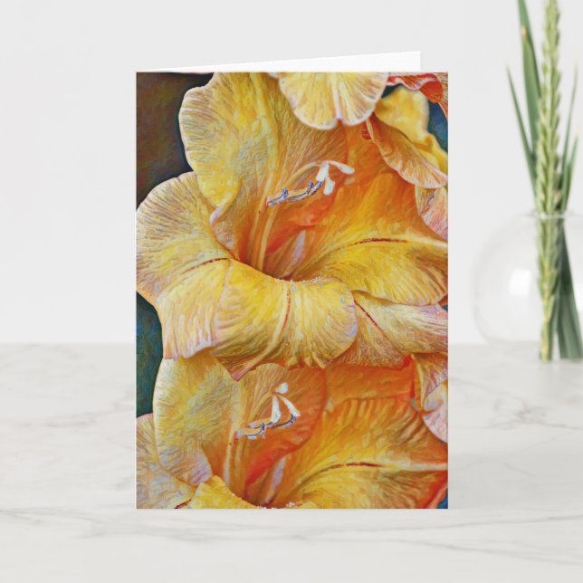Peach Guld Artsy Gladiolus Flowers Note Card Kort (Framsida)