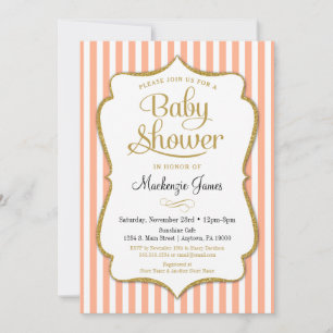 Peach Guld Baby Shower-inbjudan Neutralt Boy Girl Inbjudningar