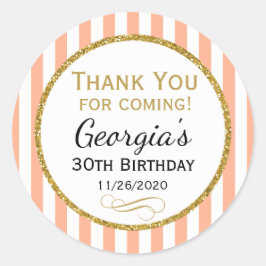 Peach Guld Birthday-Tack med favorittaggar Runt Klistermärke