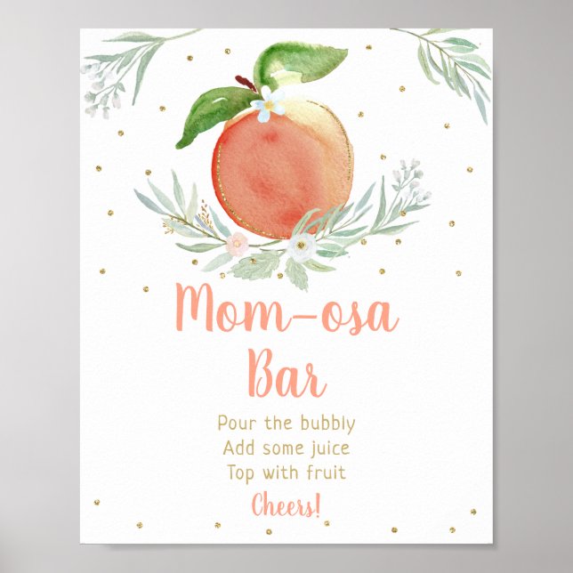 Peach Guld Blommigt Baby Shower Mimosa Pub Sign Poster (Framsidan)