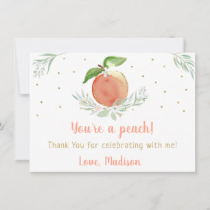 Peach Guld Blommigt Birdday Tack Kort