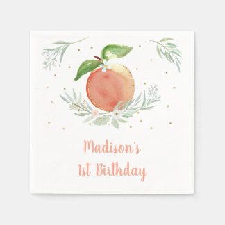 Peach Guld Blommigt Birthday Pappersservett