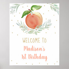 Peach Guld Blommigt Birthday Välkommen Poster