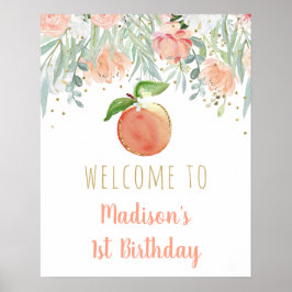 Peach Guld Blommigt Birthday Välkommen Poster