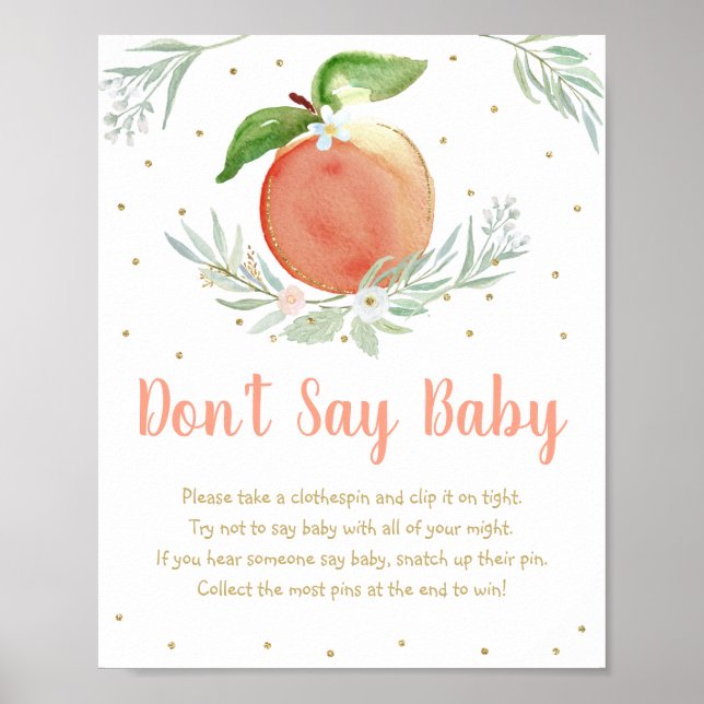Peach Guld Blommigt Säg inte Baby Game Poster (Framsidan)